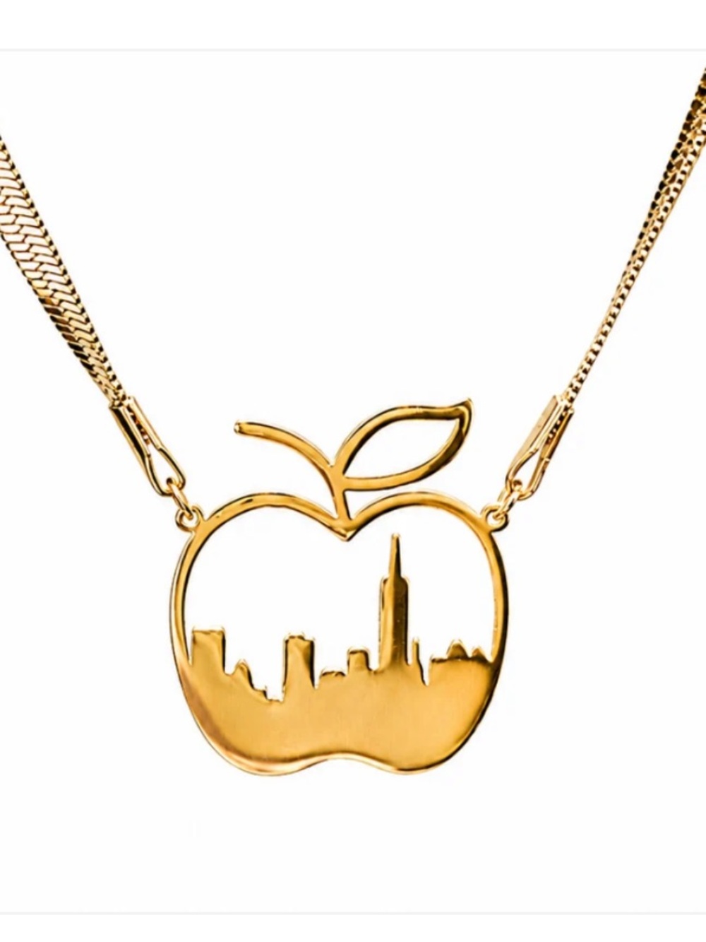 Gold Apple Skyline Pendant Necklace - Women's Jewelry